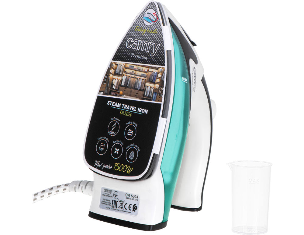 Туристическа ютия CAMRY CR-5024 1500 W пара, Незалепваща гладеща плоча