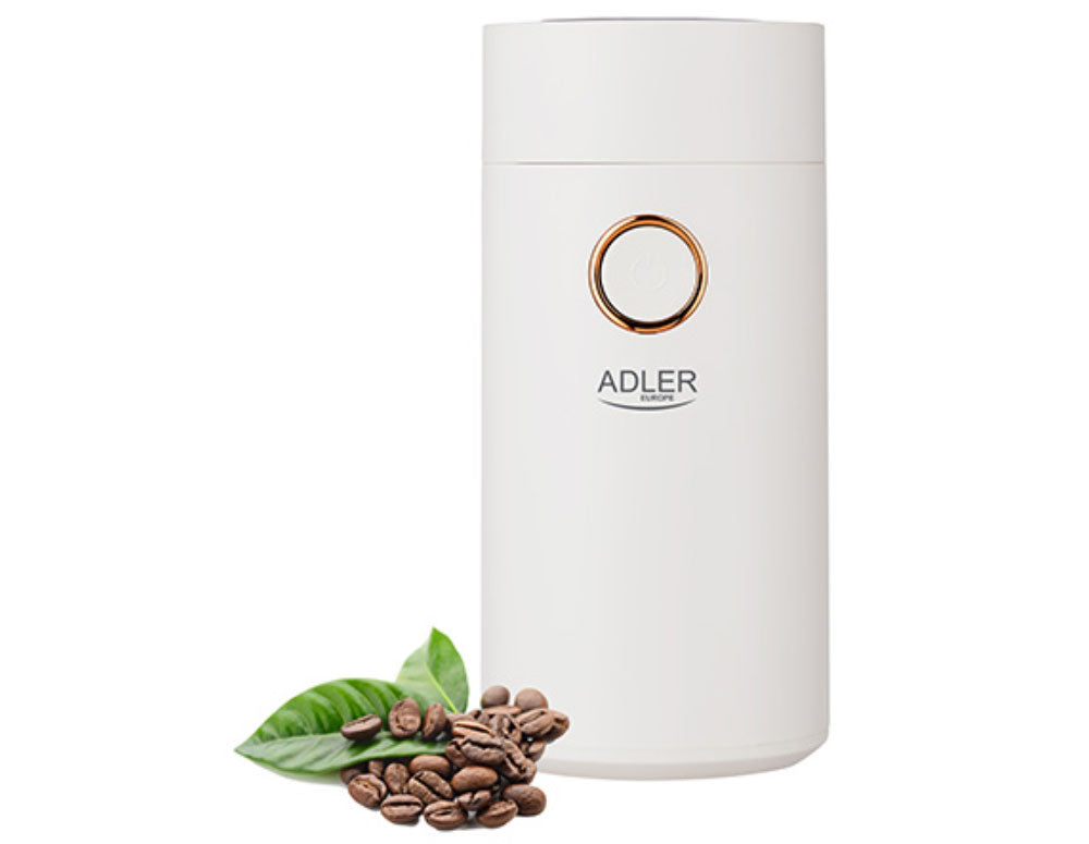 Młynek do kawy ADLER AD 4446WG, 150W, 75 g, Przezroczysta pokrywa, Ochrona, Biały