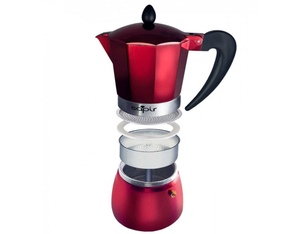 Кубинска кафеварка SAPIR SP 1173 I9R, 9 чаши, ~800 мл, Предпазен клапан, Червен