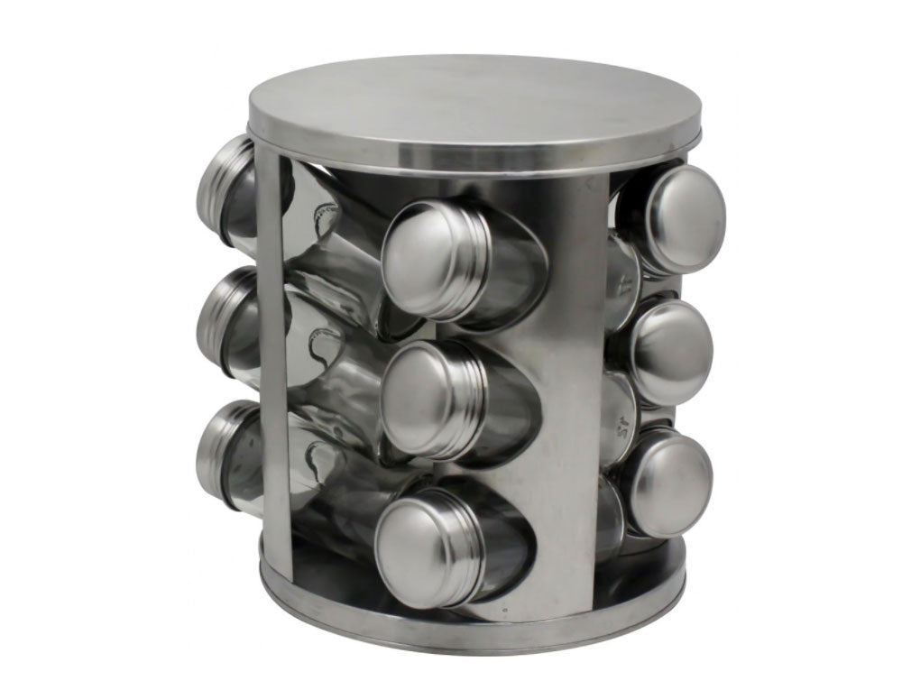 Słoiczki na przyprawy na stojaku ZEPHYR ZP 1217 CR12, 12 szt. słoiczki, 3 poziomy, podstawa obrotowa, srebro