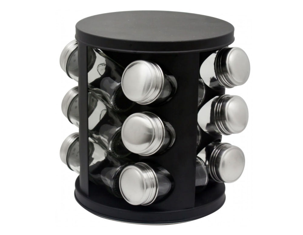 Słoiczki na przyprawy na stojaku ZEPHYR ZP 1217 CR12, 12 szt. słoiki, 3 poziomy, podstawa obrotowa, kolor czarny