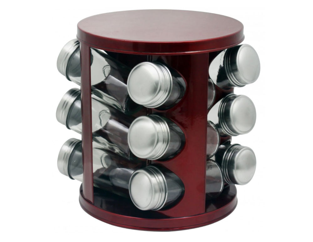 Słoiczki na przyprawy na stojaku ZEPHYR ZP 1217 CR12, 12 szt. słoiczki, 3 poziomy, podstawa obrotowa, kolor czerwony