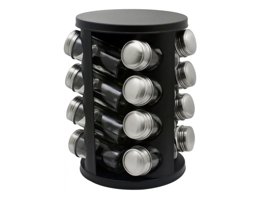 Słoiczki na przyprawy na stojaku ZEPHYR ZP 1217 CR16, 16 szt. słoiki, 4 poziomy, podstawa obrotowa, kolor czarny