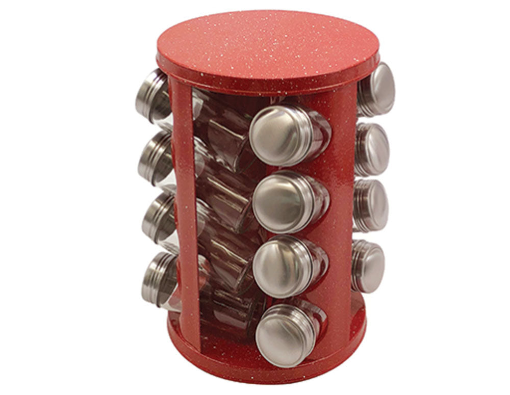 Słoiczki na przyprawy na stojaku ZEPHYR ZP 1217 CR16, 16 szt. słoiki, 4 poziomy, obrotowa podstawa, czerwony marmur