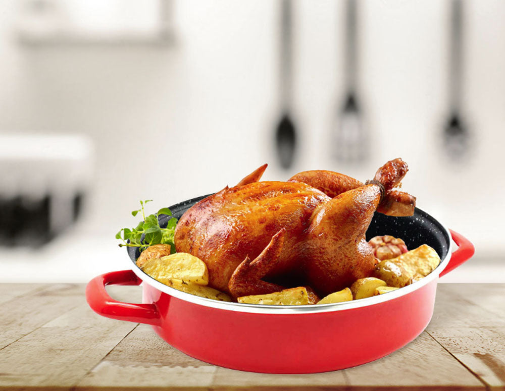 Тенджера и тава 2в1 ZEPHYR Stone Line ZP 1222 DE32, 32 см, Каменно покритие, Индукция, Червена