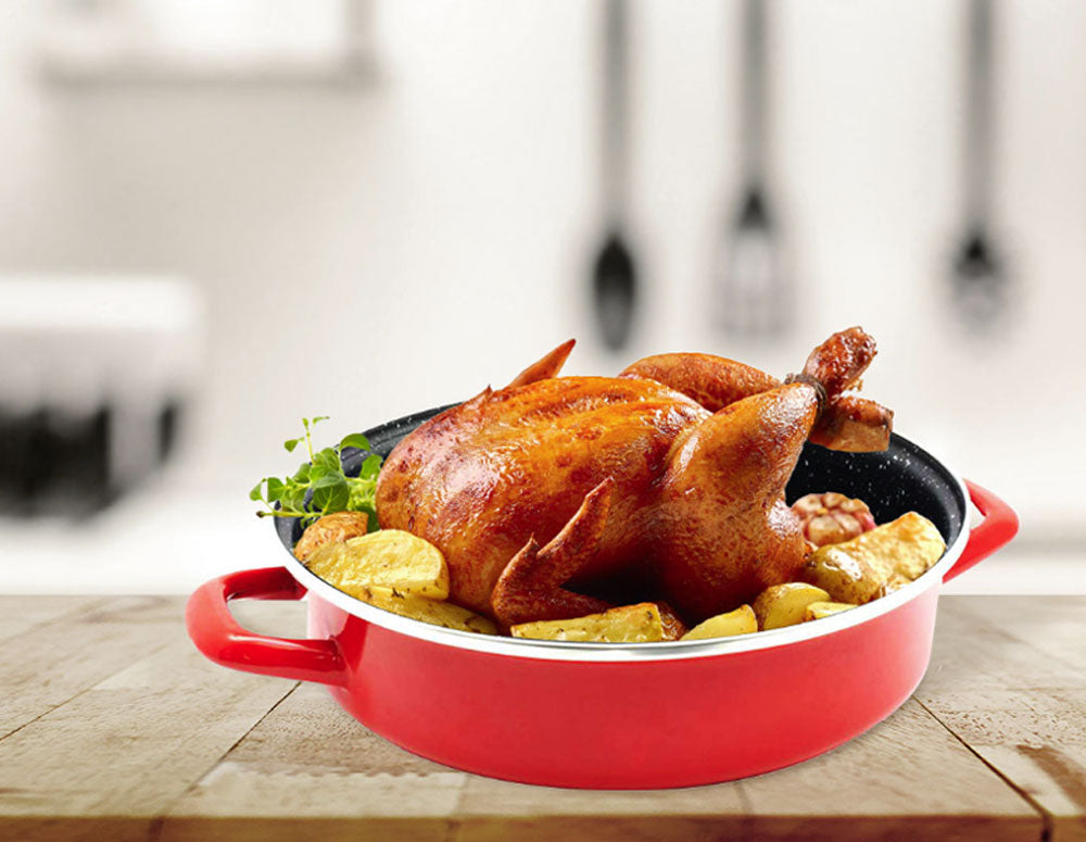 Тава и тенджера с капак 2в1 ZEPHYR Stone Line ZP 1222 DE32C, 32 см, Каменно покритие, Индукция, Червена