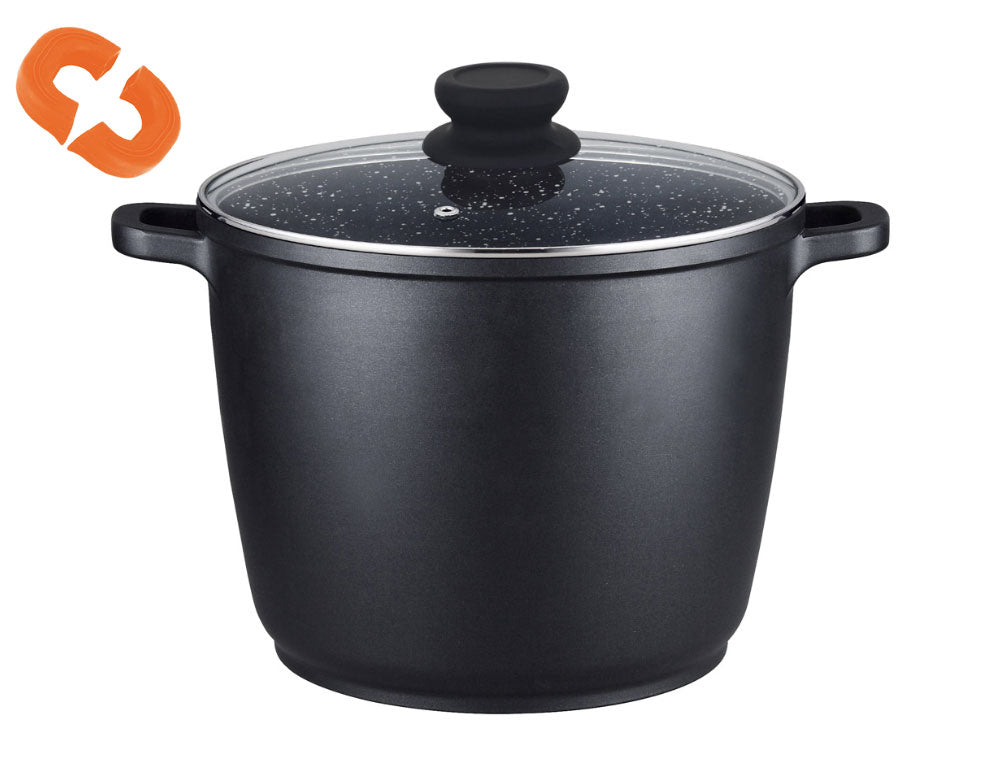 Дълбока тенджера с капак ZEPHYR ZP 4318 M24D, 6.2 литра, 24х16.5 см, Ръкохватки, Покритие Granite, Индукция, Черен