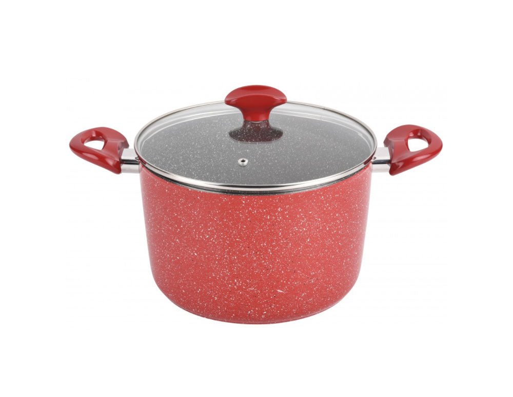 Garnek głęboki z pokrywką ZEPHYR Red Passion ZP 4418 E20D, 3,4 litra, 20x13,2 cm, Powłoka marmurowa, Indukcja, Czerwony