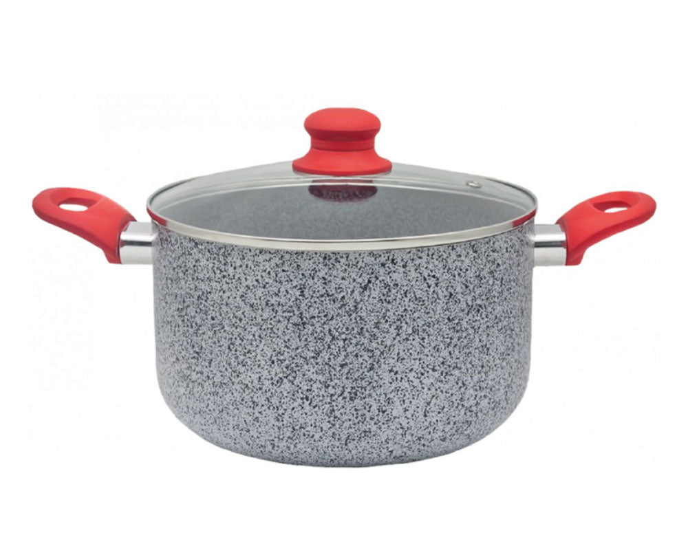 Głęboki garnek z pokrywką ZEPHYR Actual line ZP 1318 NM24D, 5,6 litra, 24x13,5 cm, powłoka marmurowo-ceramiczna, indukcja, szaro-czerwony