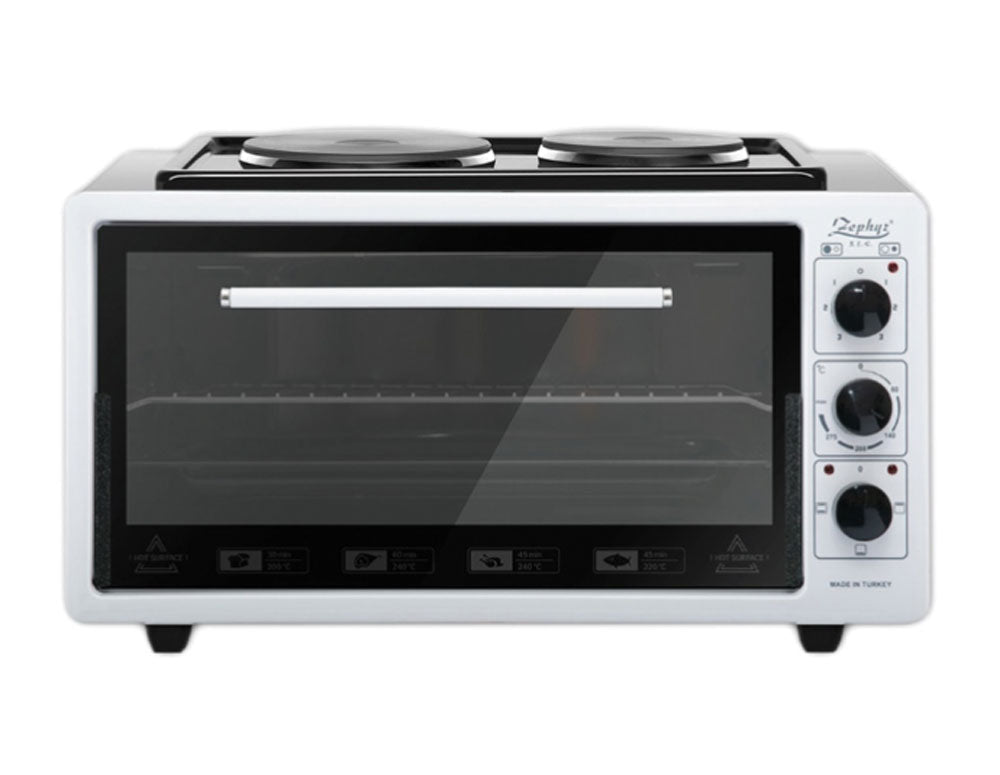 Готварска печка с два котлона ZEPHYR ZP 1441 T50HP, 3900W, 50 л, Терморегулатор, Тава и решетка, Бял