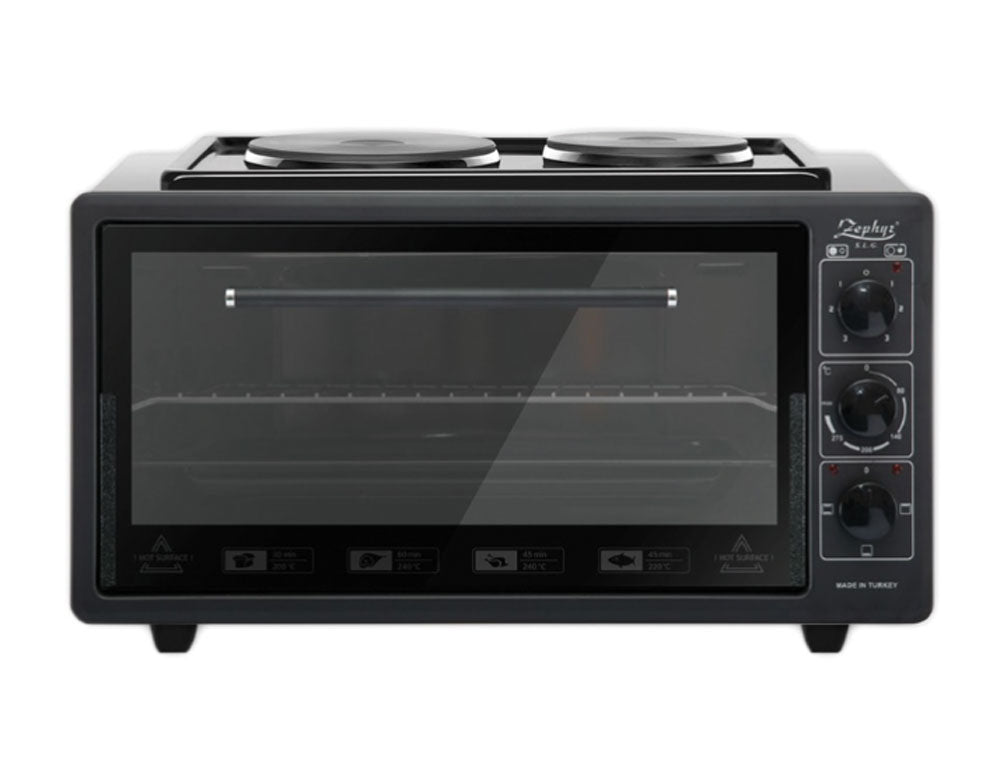 Готварска печка с два котлона ZEPHYR ZP 1441 T50HP, 3900W, 50 л, Терморегулатор, Тава и решетка, Черен