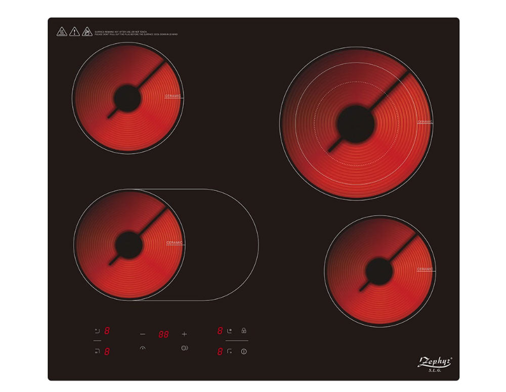 Стъклокерамичен котлон за вграждане ZEPHYR ZP 1445 IR4, 6700W, Инфрачервен нагревател, Четворен, Черен