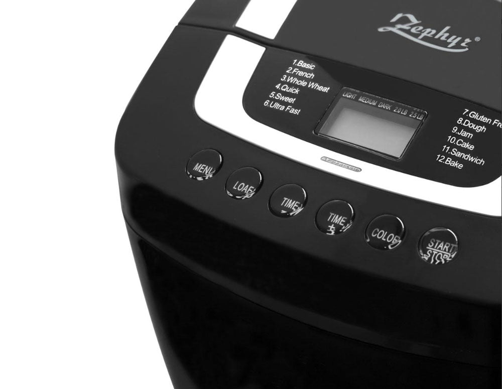 Хлебопекарна с две бъркалки ZEPHYR ZP 1446 E , 800W, 900-1250 гр, 12 програми, Таймер, Книжка с рецепти, Черен