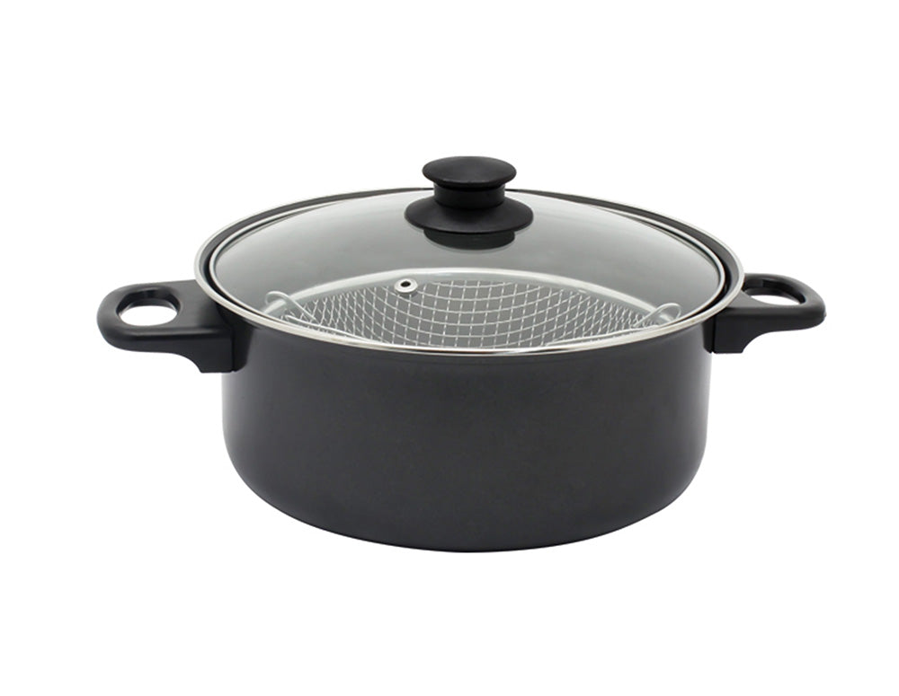 Garnek z koszyczkiem i pokrywką ESPERANSA ES 1213 F, 24 cm, 1,8 l, Powłoka nieprzywierająca, Czarny