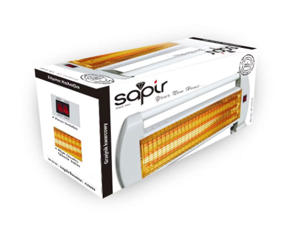 Кварцова печка sapir sp 1972 h1, 1200w, 3 нагревателя, 3 степени на мощност, предпазител, бял