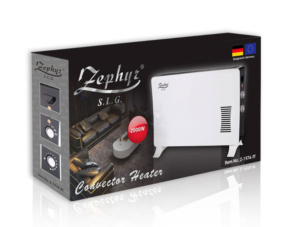 Konwektor wentylatorowy ZEPHYR ZP 1974 FT, 2000W, wentylator Turbo, termostat, biały