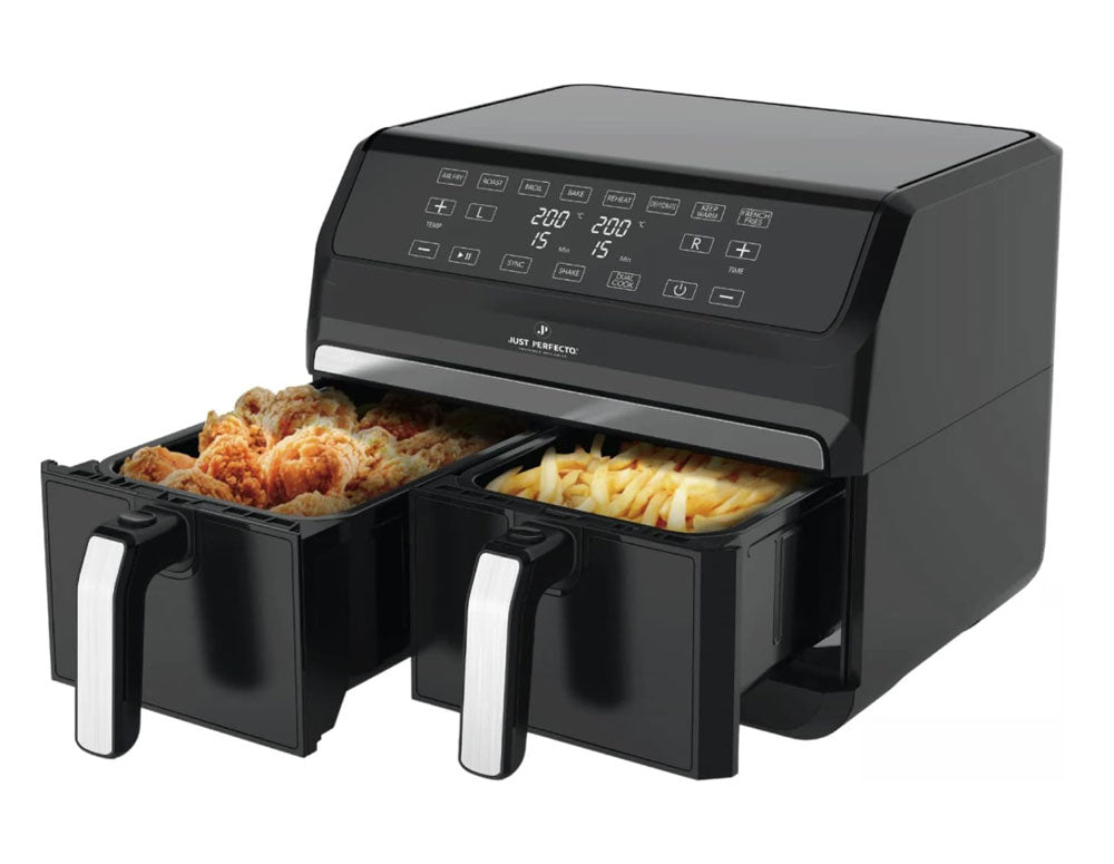 Фритюрник с горещ въздух JUST PERFECTO JP 1980 JL09 , 1700W, 8 литра, 8 програми, Две кошници, Плоча за грил, Черен