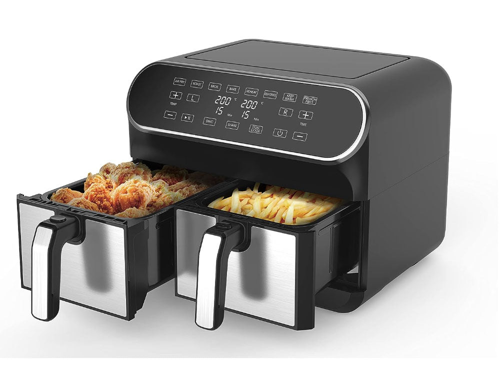 Фритюрник с горещ въздух JUST PERFECTO JP 1980 JL10 , 1700W, 8 литра, 8 програми, Две кошници, Черен/инокс