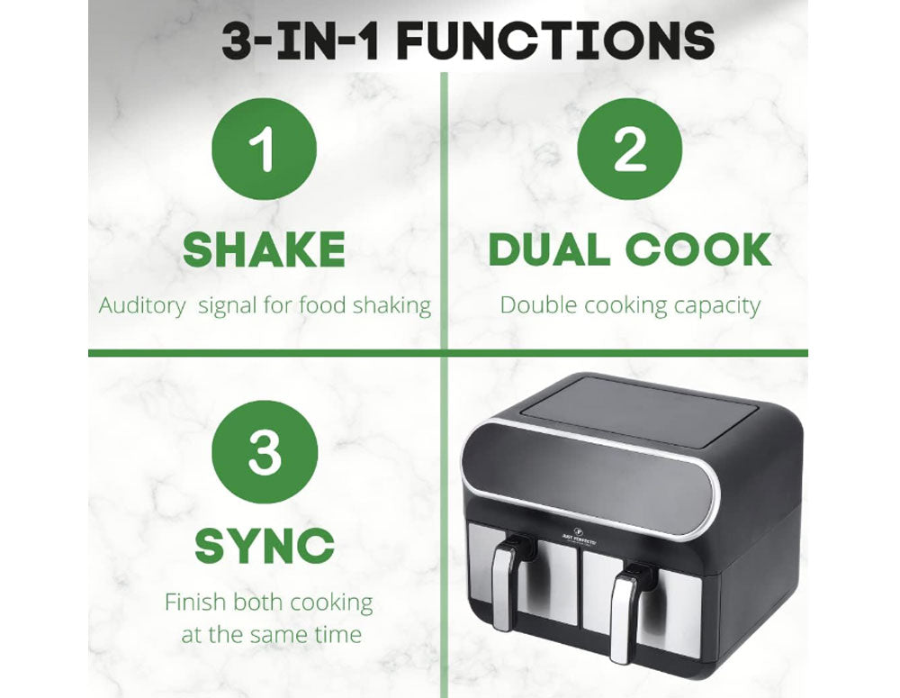 Фритюрник с горещ въздух JUST PERFECTO JP 1980 JL10 , 1700W, 8 литра, 8 програми, Две кошници, Черен/инокс