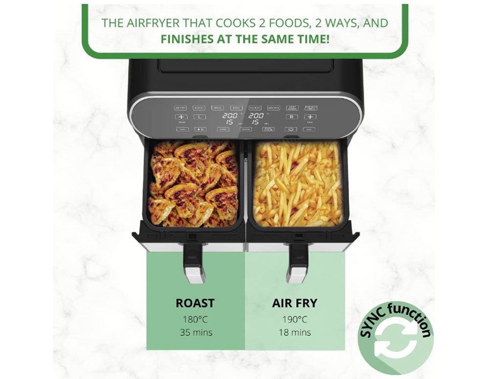 Фритюрник с горещ въздух JUST PERFECTO JP 1980 JL10 , 1700W, 8 литра, 8 програми, Две кошници, Черен/инокс