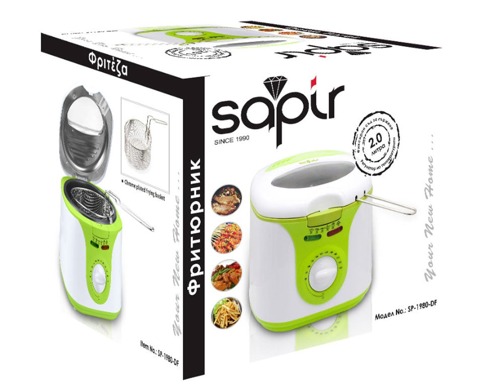 Фритюрник SAPIR SP-1980-DF, 1300W, 2 литра, Фиксиран съд с незалепващо покритие, GS Сертификат