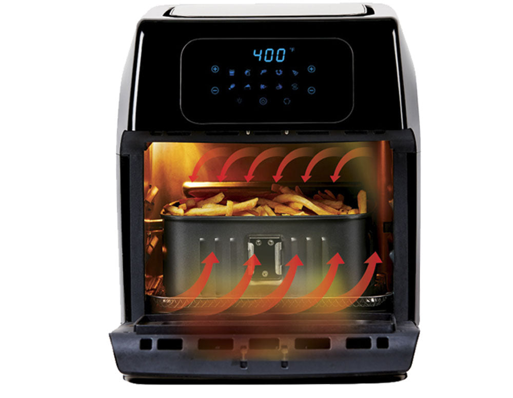 Мултифункционална фурна с горещ въздух ZEPHYR ZP 1980 AO PRO С ПОДАРЪК СПРЕЙ ЗА ОЛИО, 1500W, 12 литра, 8 приставки, 10 функции, Черен