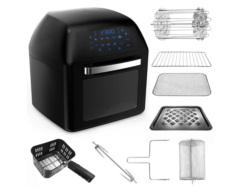 Мултифункционална фурна с горещ въздух ZEPHYR ZP 1980 AO PRO С ПОДАРЪК СПРЕЙ ЗА ОЛИО, 1500W, 12 литра, 8 приставки, 10 функции, Черен