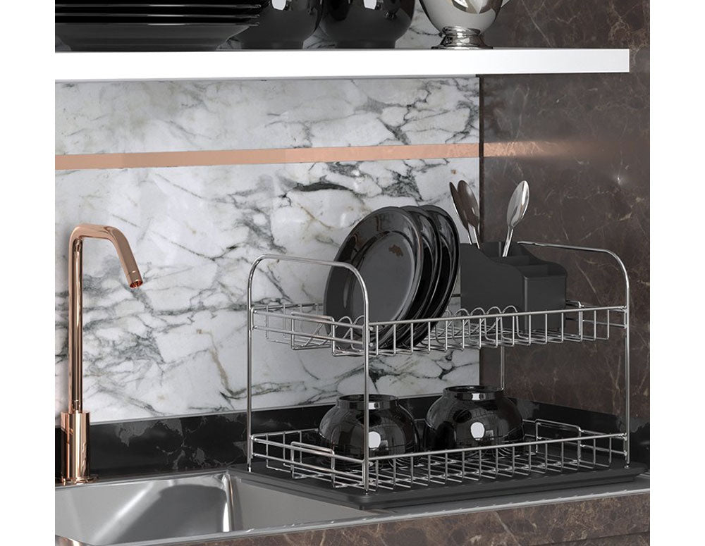 СУШИЛНИК ЗА СЪДОВЕ TEKNO TEL KB-007BP , 2нива , хром , черна тавичка