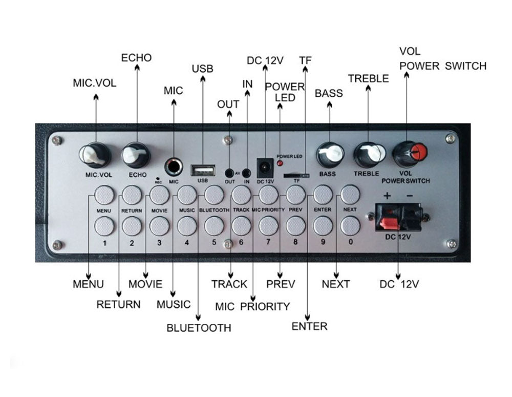 Караоке тонколона ZEPHYR ZP 9999 E, 15" цветен LED дисплей, Bluetooth, MP3, 2 бр. безжични микрофона, Черен