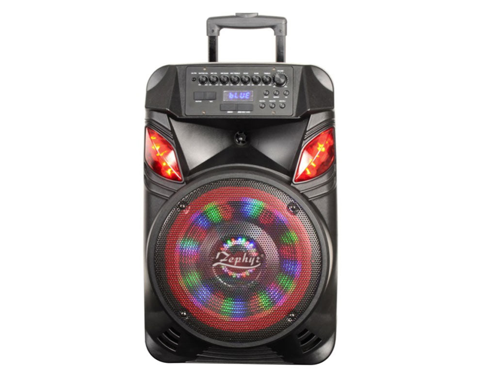 Тонколона Zephyr ZP 9999 B12, 300W, 12 инча, Bluetooth, AUX, USB, SD Card, 2 микрофона, безжична, черна, караоке