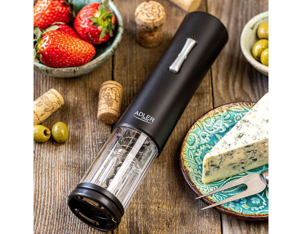 Korkociąg elektryczny ADLER AD 4490, Światła LED, Przecinak do folii, Czarny