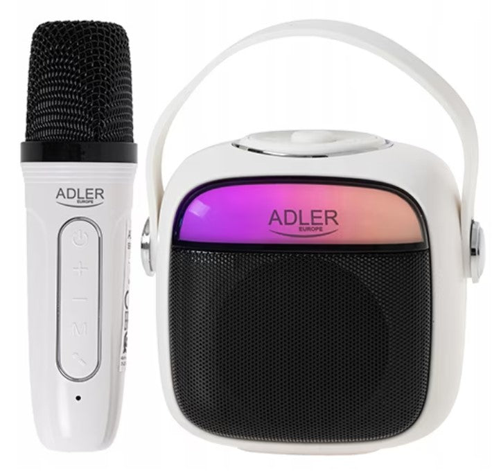 Караоке тонколона с микрофон Adler AD 1199, Безжична, 8ч автономия, USB-C, Bluetooth 5.1, Бял