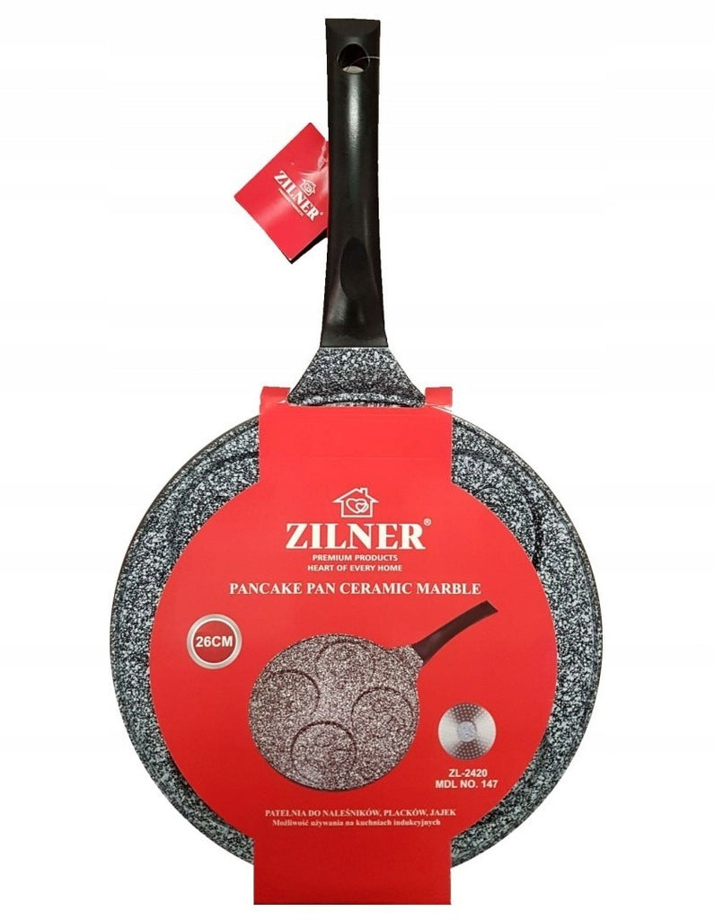 Тиган за палачинки с личица ZILNER ZL 2420, 26 см, 4 различни форми, Мраморно покритие, Сив