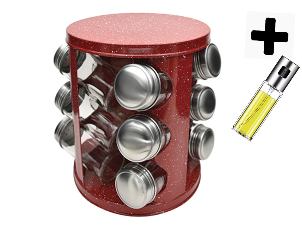 Słoiczki na przyprawy na stojaku ZEPHYR ZP 1217 CR12, 12 szt. słoiki, 3 poziomy, obrotowa podstawa, czerwony marmur