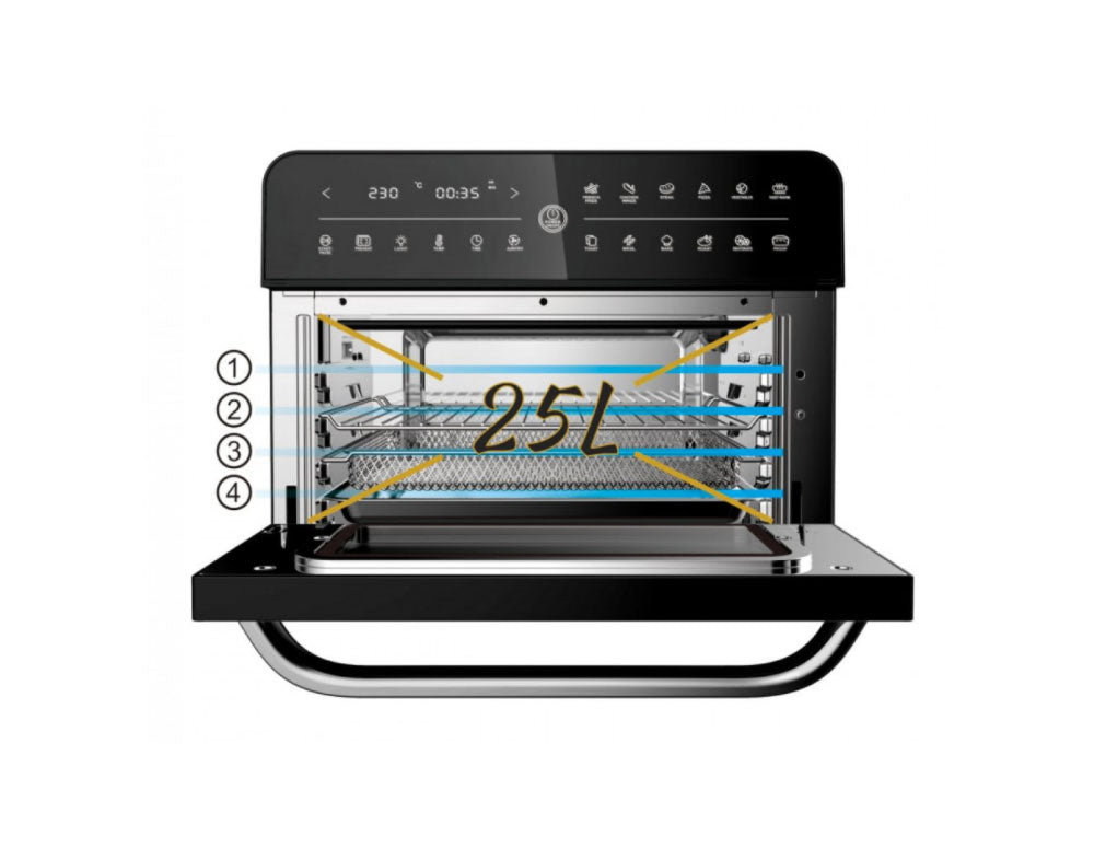 Мултифункционална фурна с горещ въздух ZEPHYR ZP 1441 V Deluxe ZEPHYR, 25 литра, 1800W, 12 функции, Таймер, Черен