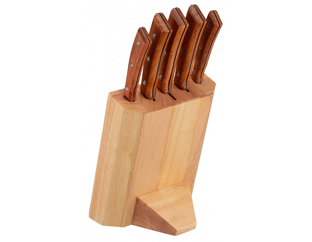 Zestaw noży z drewnianym stojakiem ZEPHYR ZP 1633 X5WS, 6 sztuk, Stal nierdzewna, Brązowy