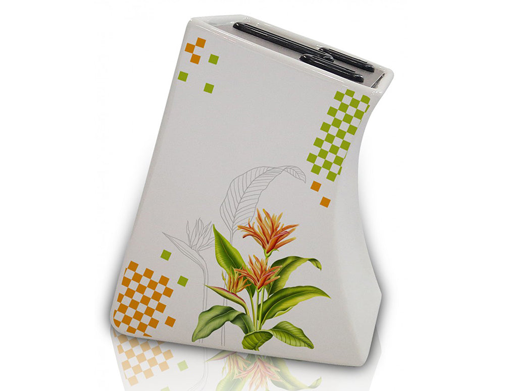 Uchwyt na 3 noże ZEPHYR ZP 1645 E, Korpus ceramiczny, ostrze 7/12/15 cm, Biały z dekoracją
