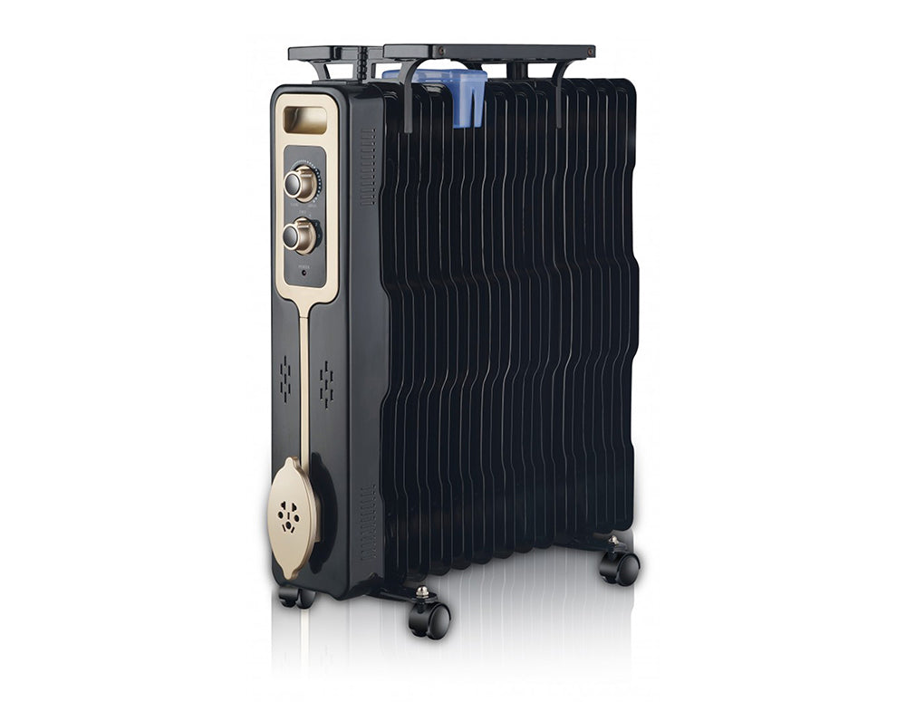 Радиатор ZEPHYR ZP 1971 G13, 2500W, 13 ребра, 3 степени, Поставка за дрехи, Регулируем термостат, Черен