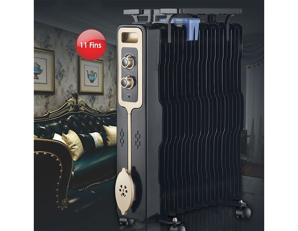 Радиатор ZEPHYR ZP 1971 G11, 2500W, 11 ребра, 3 степени, Поставка за дрехи, Регулируем термостат, Черен