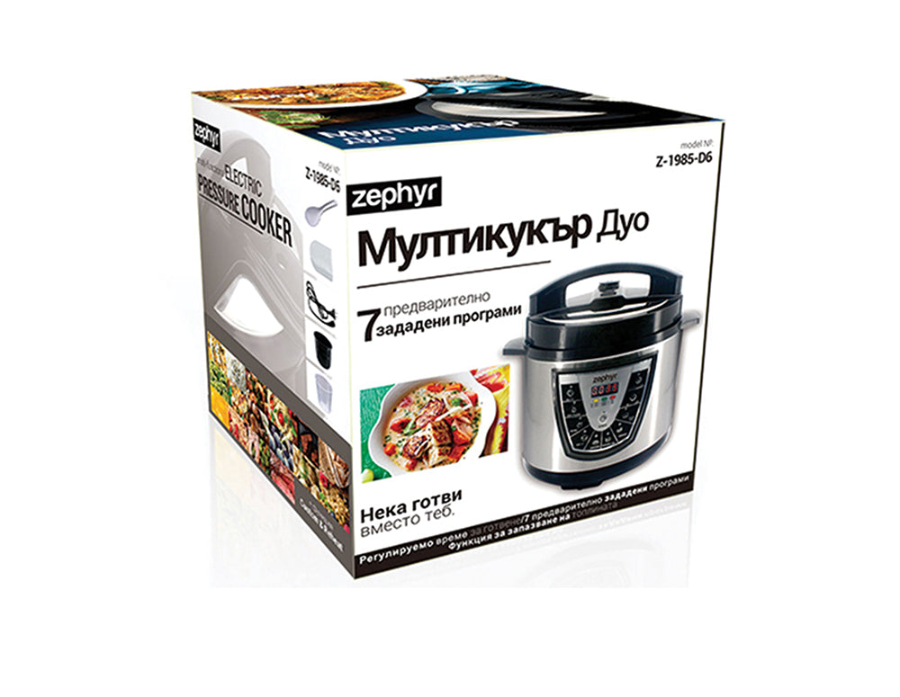 Мултикукър под налягане 7в1 ZEPHYR ZP 1985 D6, 1000W, 6 литра, Таймер, Отложен старт, Черен/Сив
