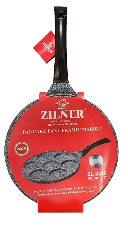 Тиган за палачинки с личица ZILNER ZL 2410, 26 см, 7 различни форми, Мраморно покритие, Черен