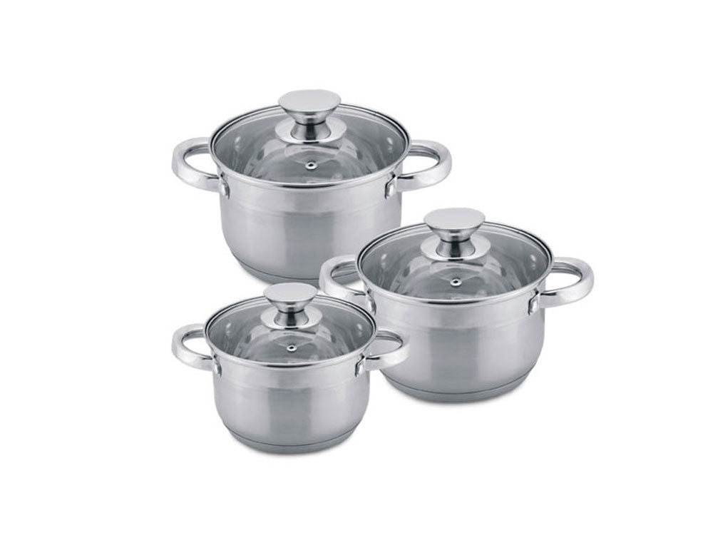 Комплект тенжери HAUS ROLAND, HR-131-2 , 3 броя, с капак, ф18, 20, 22см, инокс, мат