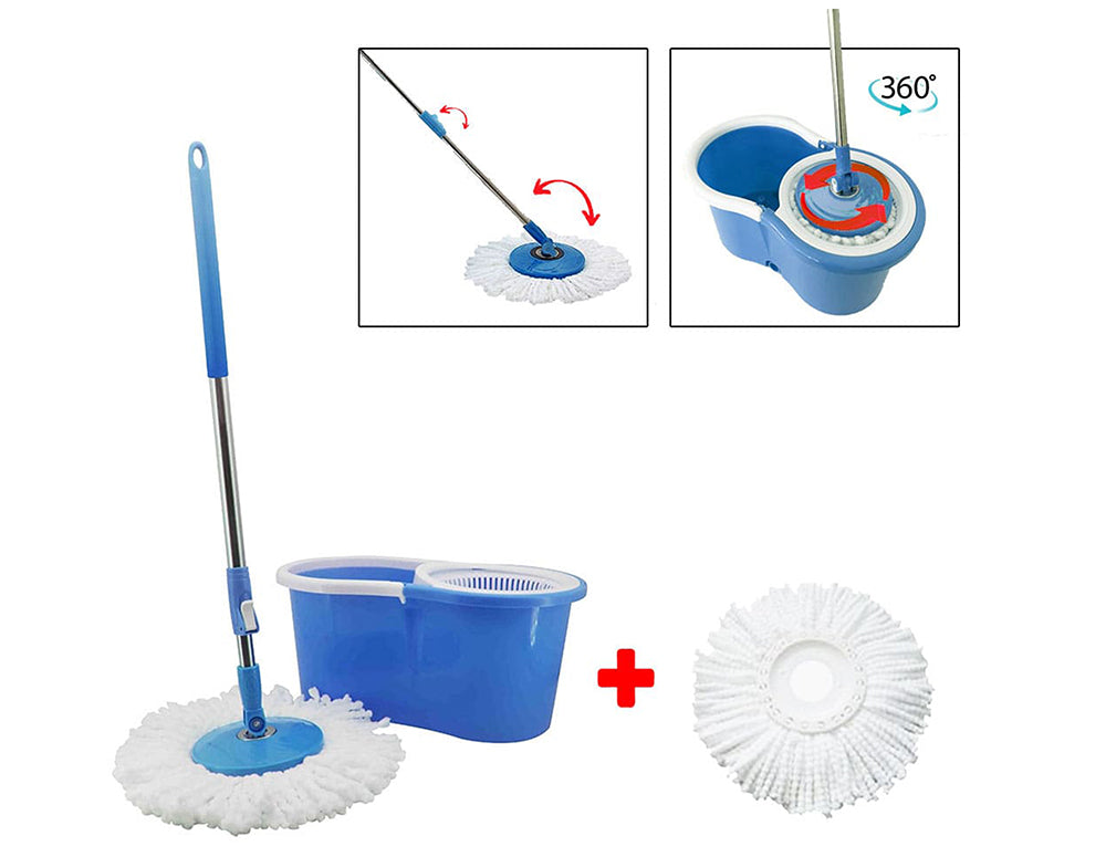 Въртящ се моп SAPIR SP 1120 BM1, 2 микрофибърни глави, Центрофуга, Стоманена дръжка, Син