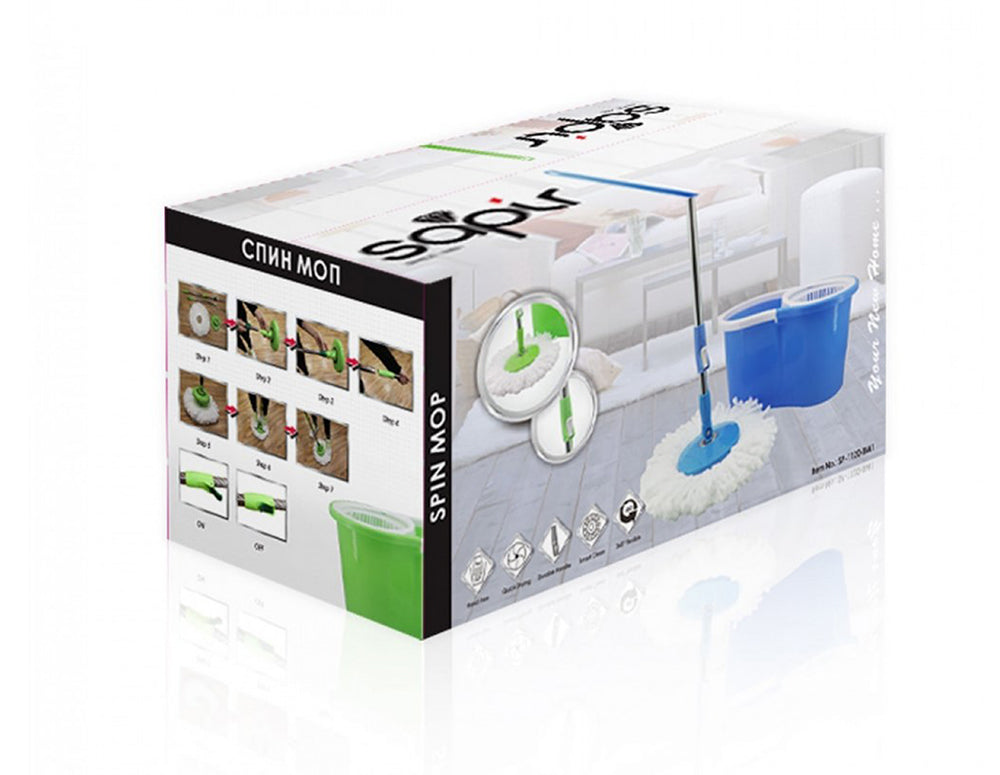 Въртящ се моп SAPIR SP 1120 BM1, 2 микрофибърни глави, Центрофуга, Стоманена дръжка, Син