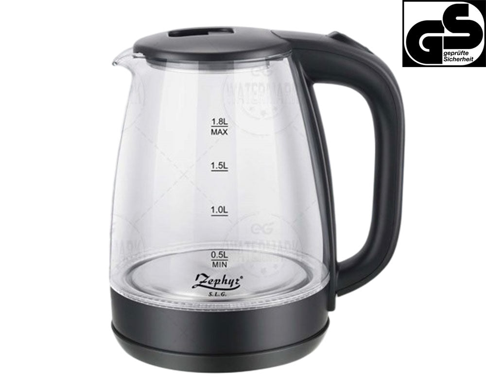 Електрическа кана SAPIR SP 1230 GS, 1800W, 1.8 литра, Светеща, Стъклена, Черен GS стандарт