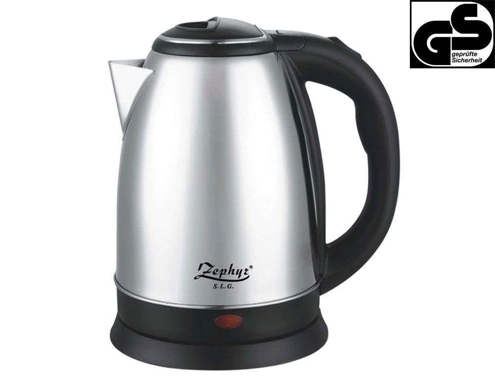 Електрическа кана Zephyr ZP-1230-SG, 2000W, 1.8 L, Защита, Инокс/черен GS Стандарт