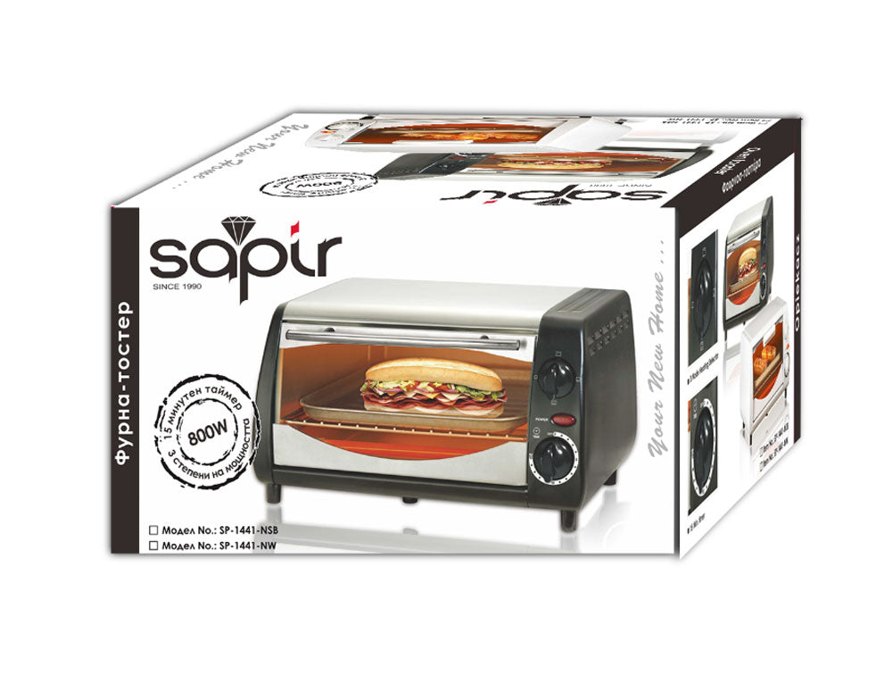 Тостер за сандвичи - фурна SAPIR SP 1441 NSB, 800W, 10 литра, Таймер, Черен/сребрист