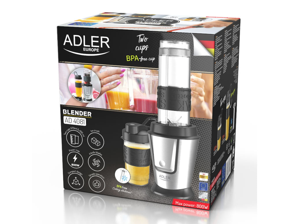 Блендер с 2 преносими контейнера с капак Adler AD 4081, 500 W, 570 ml и 400 ml