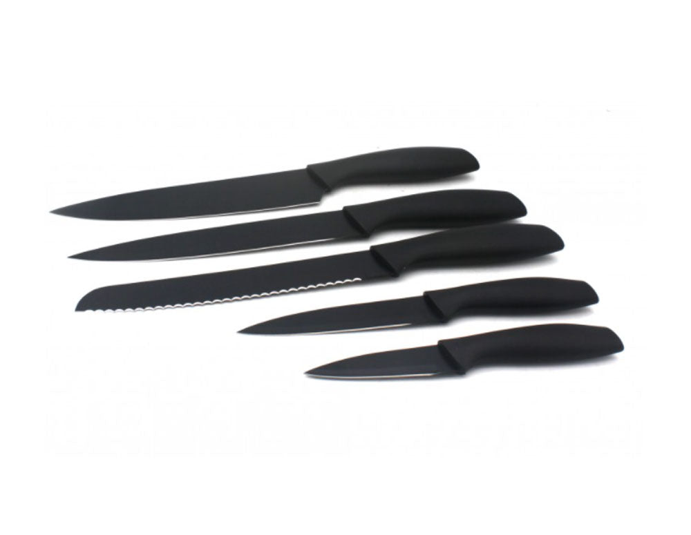 Комплект ножове ZEPHYR ZP 1633 Y5B, 5 части, Неръждаема стомана, Незалепващо покритие, Черен