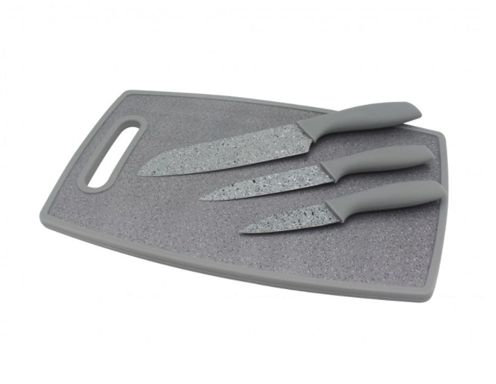 Комплект ножове 3 броя и дъска за рязане ZEPHYR ZP 1633 C3B, Сив